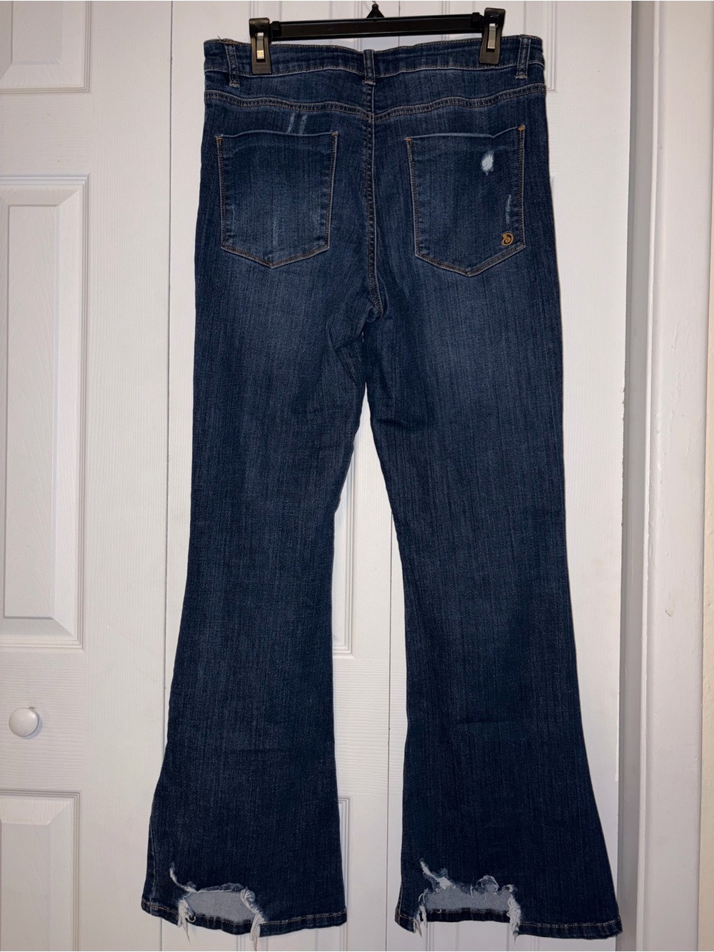 Indigo Rein Flare Jeans Size 13 W30 L32.5 Distressed Button Fly Dark Wash - Picture 3 of 4